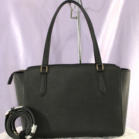 Tory Burch Black Saffiano Leather Tote Shoulder Bag Crossbody Strap - Picture 2 of 10